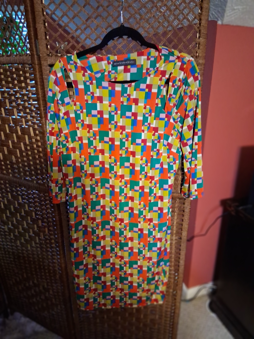 Symphony Vibrant Geo-Block Midi Dress in Red, Green, Blue, Yellow